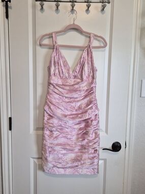 Carmen Marc Valvo Pink Ruched 100% Silk Dress Women's Size 4